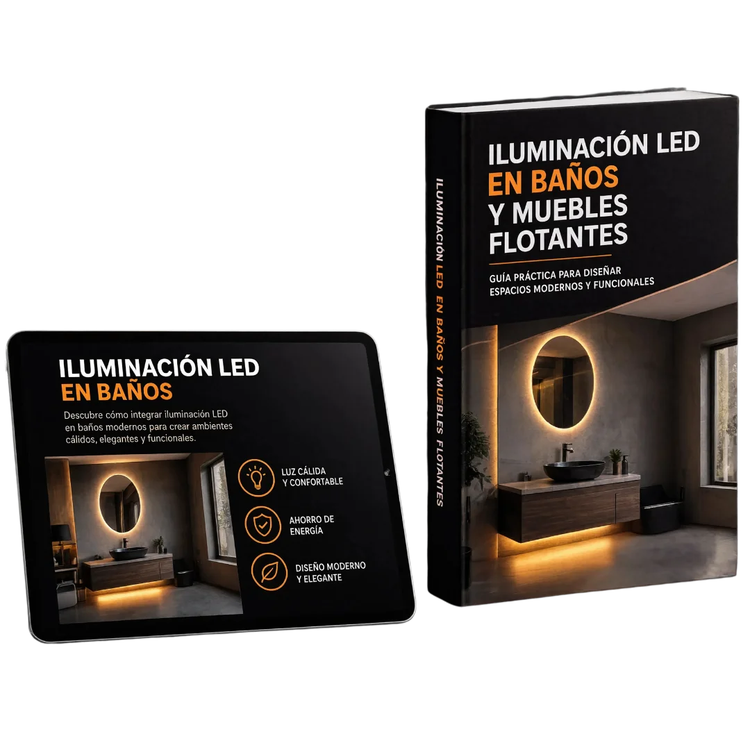 Muebles flotantes + LED en baño
