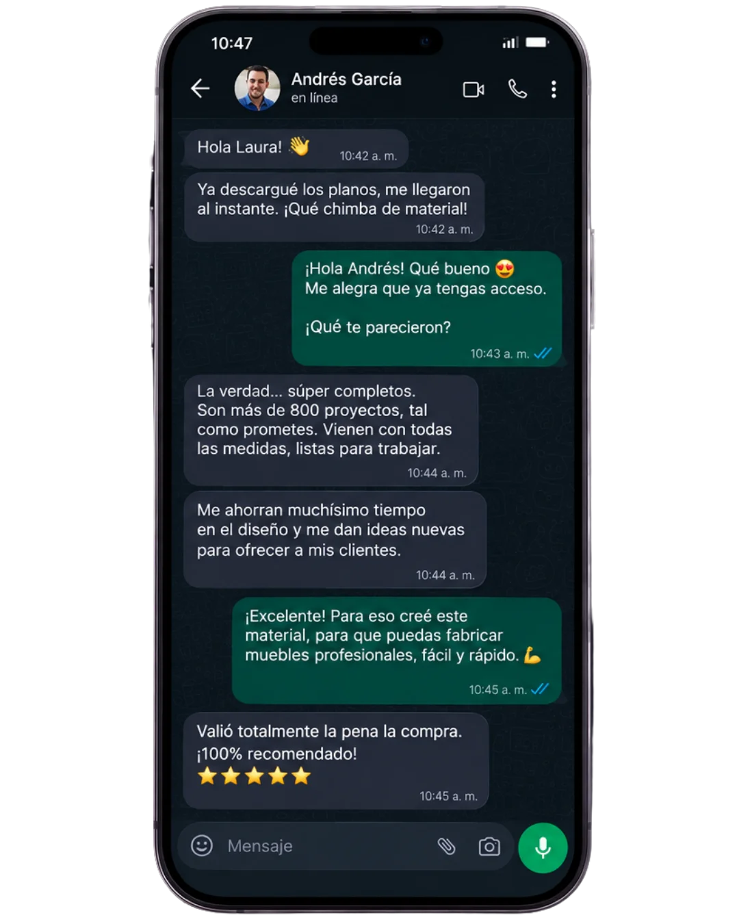 Captura de conversación de un comprador satisfecho 1