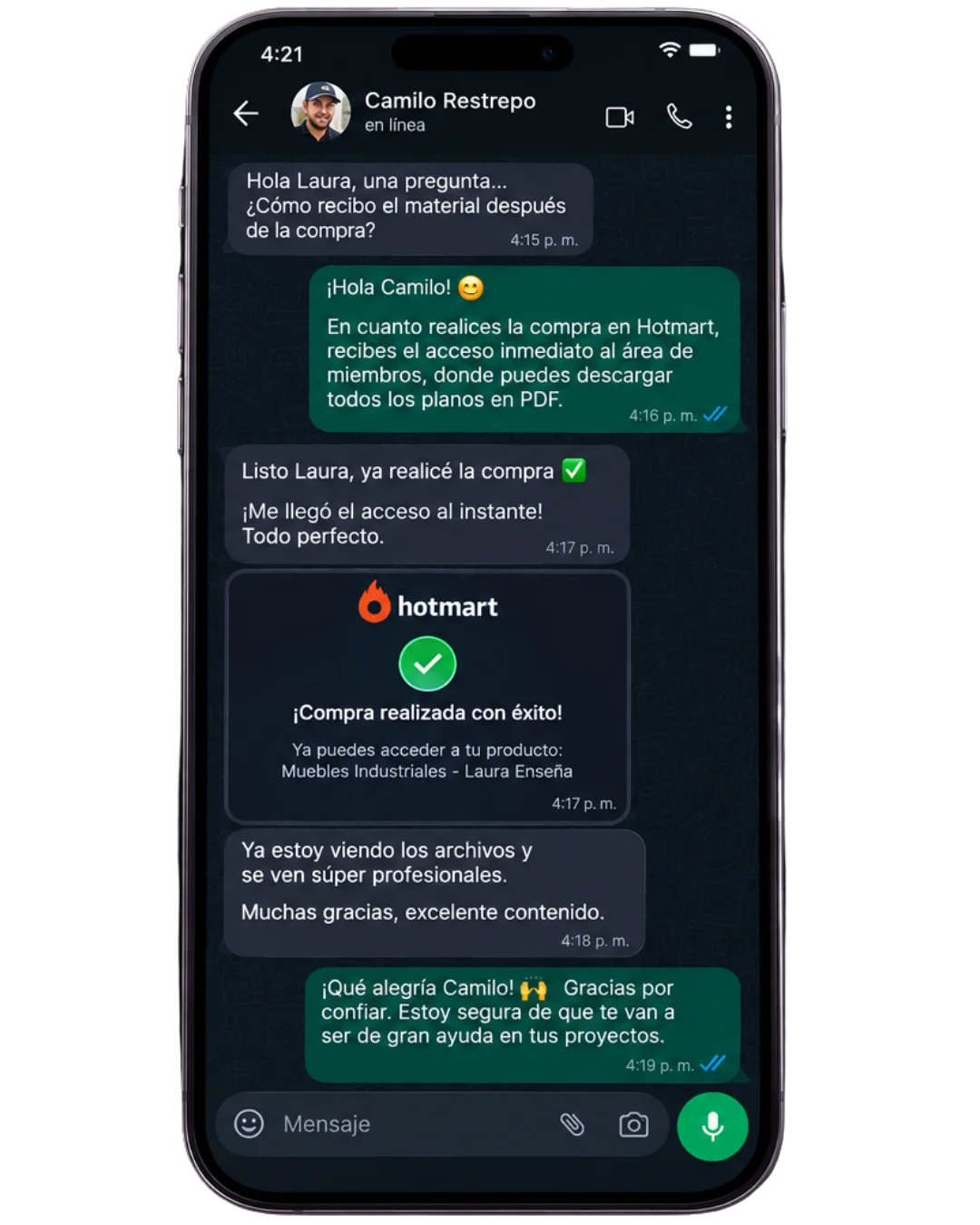 Captura de conversación de un comprador satisfecho 3