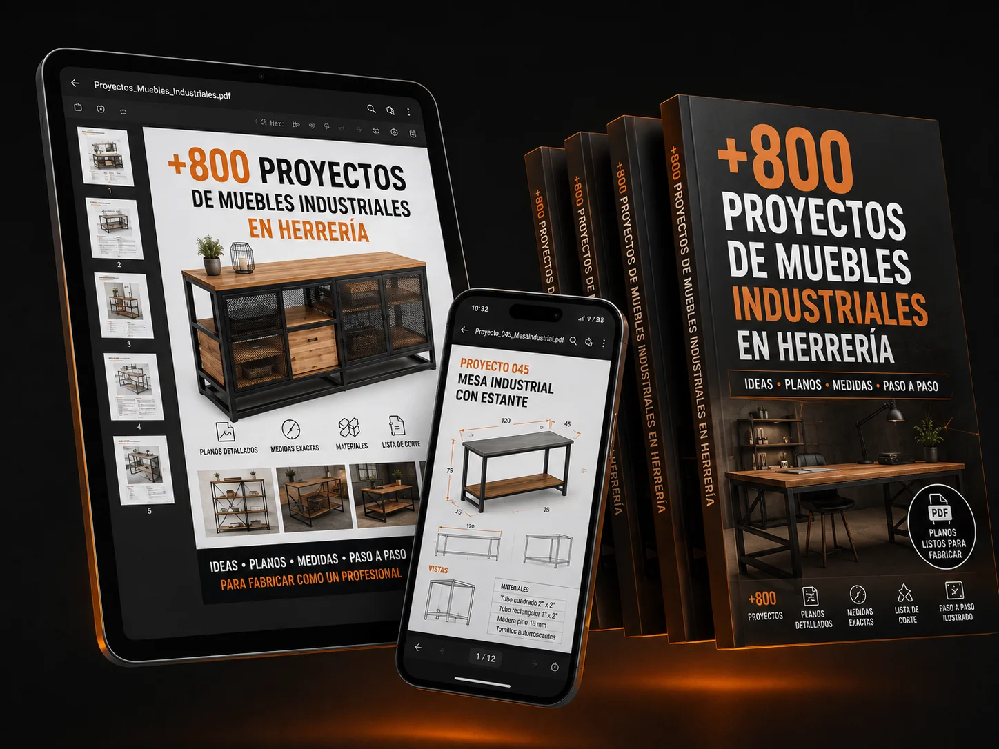 Mockup del pack completo de +800 proyectos de muebles industriales